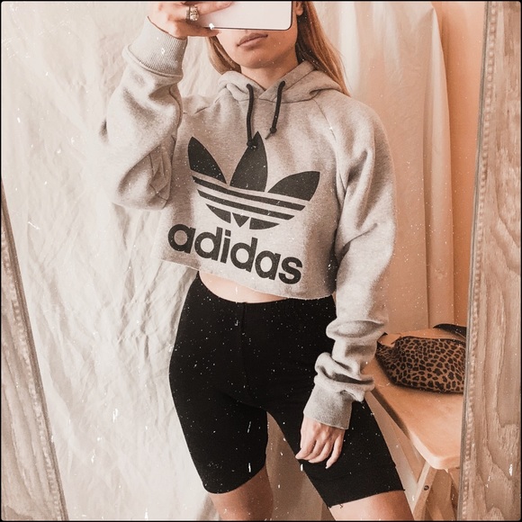 adidas Tops - Adidas cropped logo front hoodie